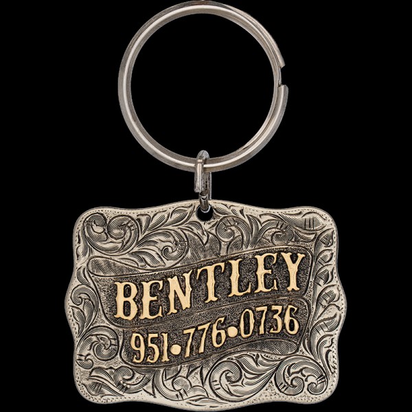 BENTLEY, German Silver Base 2" x 1.5" with Jewlewrs Bronze Letters.